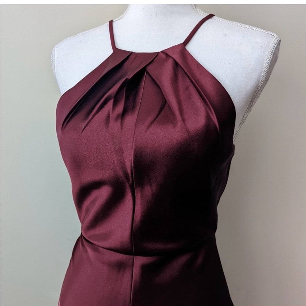 JENNY YOO Cameron Halter Neck Satin Gown in Hibiscus Sangria Size 0 - Picture 7 of 10